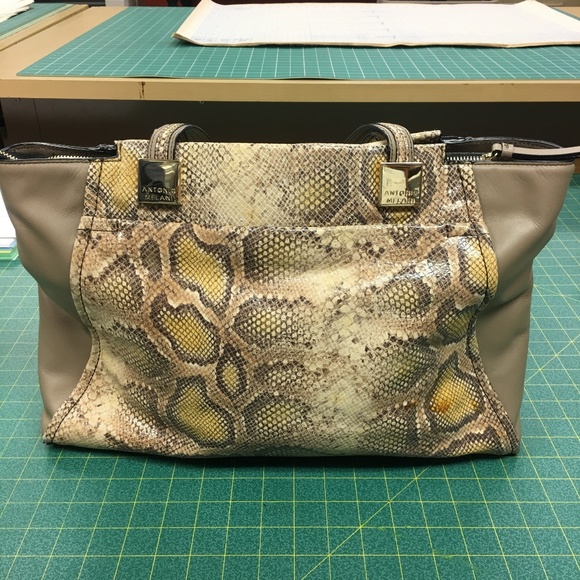 Antonio Melani Taupe/ Cream Soft Snakeskin Tote - Picture 3 of 8